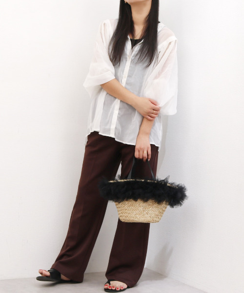 kakatoo（カカトゥ）の「カカトゥ kakatoo / チュールフリンジカゴバッグ（かごバッグ・レディース・ブラウン/グレー/ブラック・FREE）」の11枚目の写真