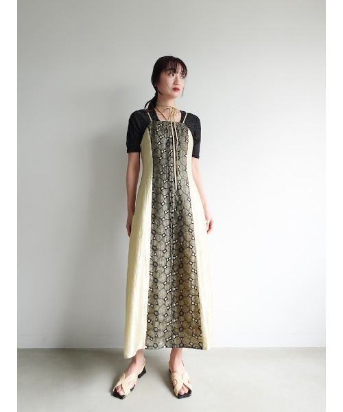セール】Flower Lace Shiny Dress/フラワーレースシャイニー