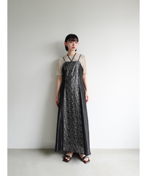 セール】Flower Lace Shiny Dress/フラワーレースシャイニー