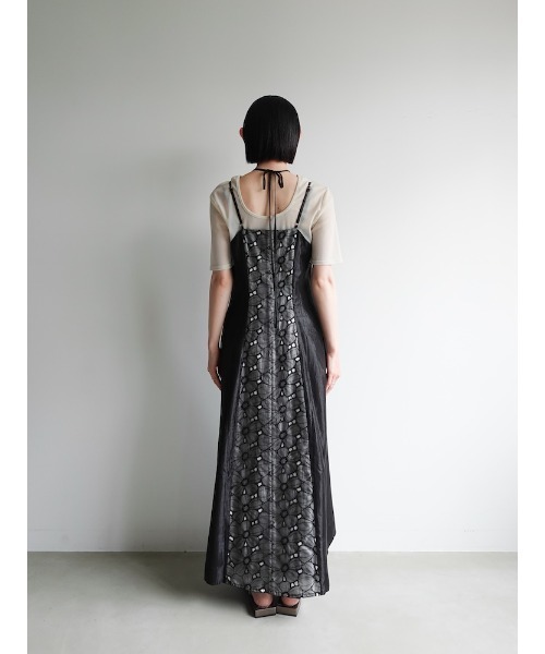 saharaサハラワンピースロングドレスMARTE Black セール】Cross Neck Jacquard Dress/クロスネックジャガード