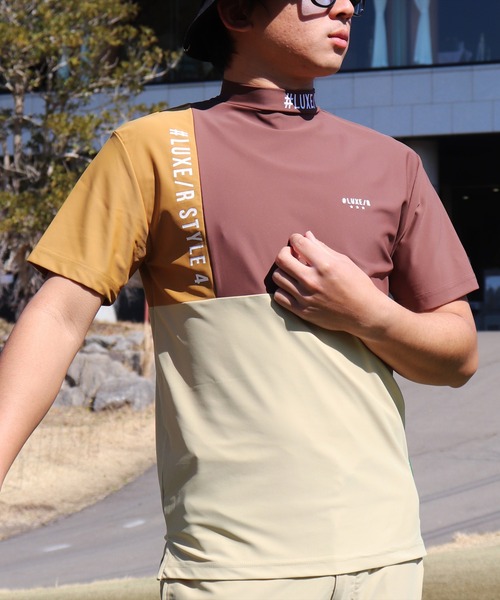 LUXE/R GOLF(ラグジュ ゴルフ)の「(RM)【LUXE/R GOLF】COOL & DRY ストレッチ スムース カラーブロック モックネック Tシャツ(Tシャツ/カットソー・メンズ・ホワイト系/ブラック系/ベージュ系/ブルー系・L/XL/M)」の3枚目の写真