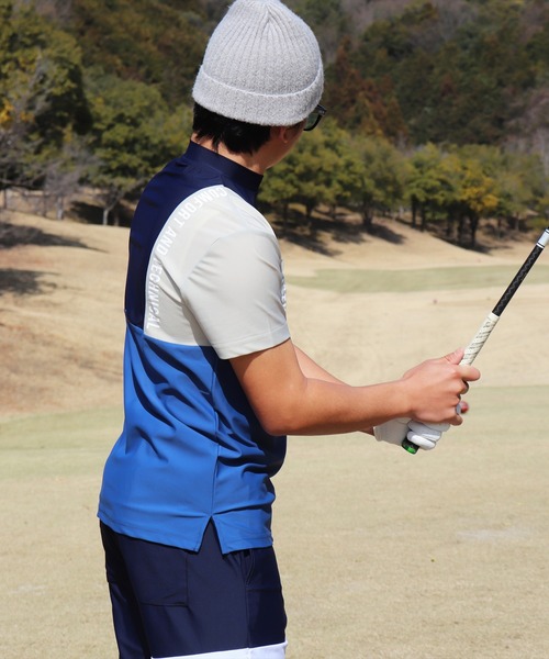 LUXE/R GOLF(ラグジュ ゴルフ)の「(RM)【LUXE/R GOLF】COOL & DRY ストレッチ スムース カラーブロック モックネック Tシャツ(Tシャツ/カットソー・メンズ・ホワイト系/ブラック系/ベージュ系/ブルー系・L/XL/M)」の19枚目の写真