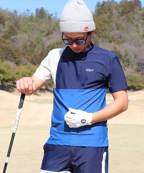LUXE/R GOLF(ラグジュ ゴルフ)の「(RM)【LUXE/R GOLF】COOL & DRY ストレッチ スムース カラーブロック モックネック Tシャツ(Tシャツ/カットソー・メンズ・ホワイト系/ブラック系/ベージュ系/ブルー系・L/XL/M)」の5枚目の写真