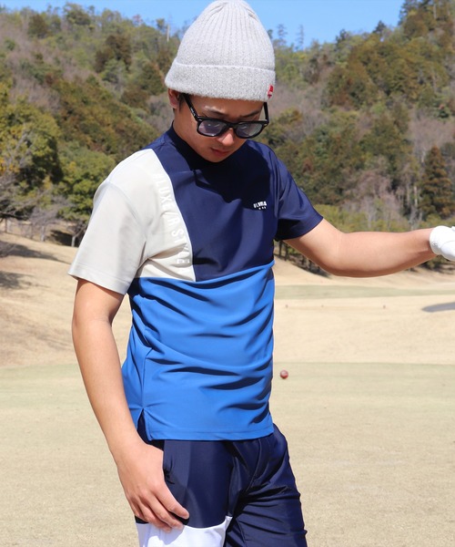 LUXE/R GOLF(ラグジュ ゴルフ)の「(RM)【LUXE/R GOLF】COOL & DRY ストレッチ スムース カラーブロック モックネック Tシャツ(Tシャツ/カットソー・メンズ・ホワイト系/ブラック系/ベージュ系/ブルー系・L/XL/M)」の6枚目の写真