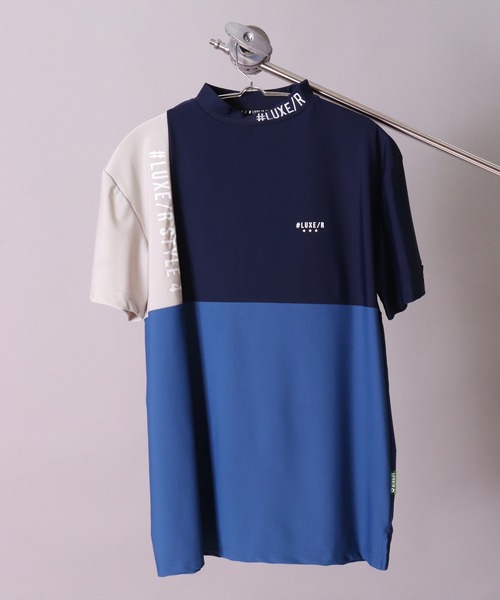 LUXE/R GOLF(ラグジュ ゴルフ)の「(RM)【LUXE/R GOLF】COOL & DRY ストレッチ スムース カラーブロック モックネック Tシャツ(Tシャツ/カットソー・メンズ・ホワイト系/ブラック系/ベージュ系/ブルー系・L/XL/M)」の11枚目の写真