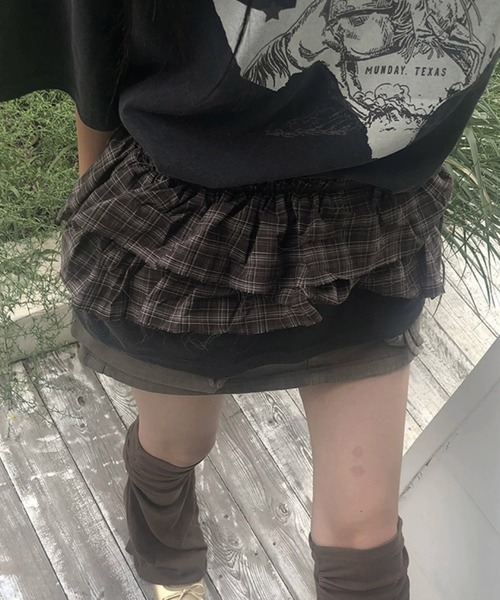 HALEY PESCA(ヘーリーペスカ)の「HALEY PESCA/レイヤードフリル チェック柄巻きスカート(スカート・レディース・ブラック/ブラウン・FREE)」の2枚目の写真