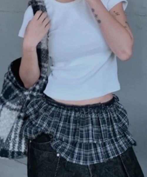 HALEY PESCA(ヘーリーペスカ)の「HALEY PESCA/レイヤードフリル チェック柄巻きスカート(スカート・レディース・ブラック/ブラウン・FREE)」の8枚目の写真
