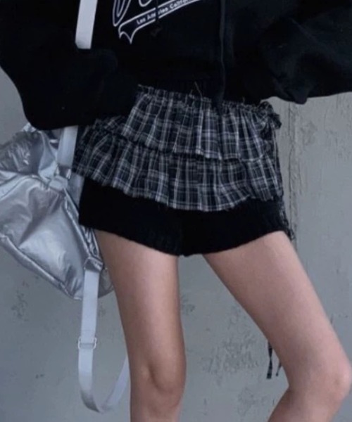 HALEY PESCA(ヘーリーペスカ)の「HALEY PESCA/レイヤードフリル チェック柄巻きスカート(スカート・レディース・ブラック/ブラウン・FREE)」の6枚目の写真