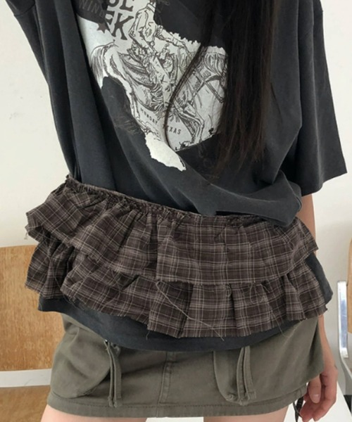 HALEY PESCA(ヘーリーペスカ)の「HALEY PESCA/レイヤードフリル チェック柄巻きスカート(スカート・レディース・ブラック/ブラウン・FREE)」の3枚目の写真