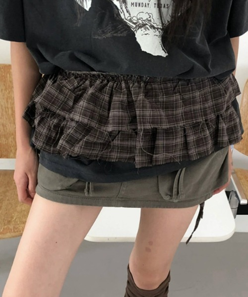 HALEY PESCA(ヘーリーペスカ)の「HALEY PESCA/レイヤードフリル チェック柄巻きスカート(スカート・レディース・ブラック/ブラウン・FREE)」の14枚目の写真