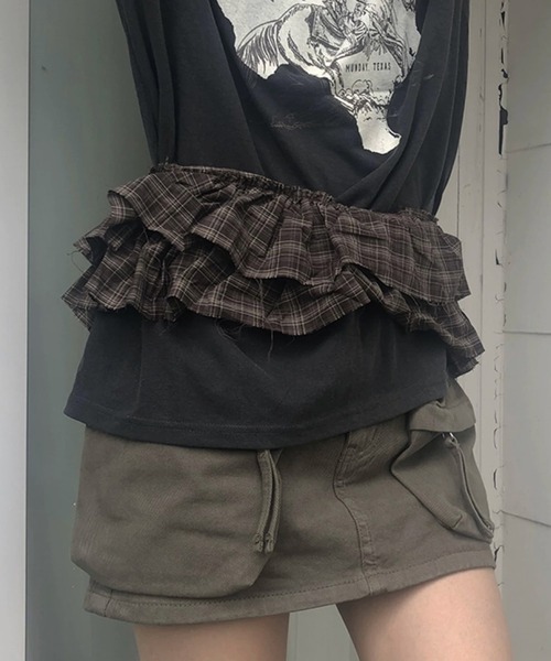 HALEY PESCA(ヘーリーペスカ)の「HALEY PESCA/レイヤードフリル チェック柄巻きスカート(スカート・レディース・ブラック/ブラウン・FREE)」の12枚目の写真