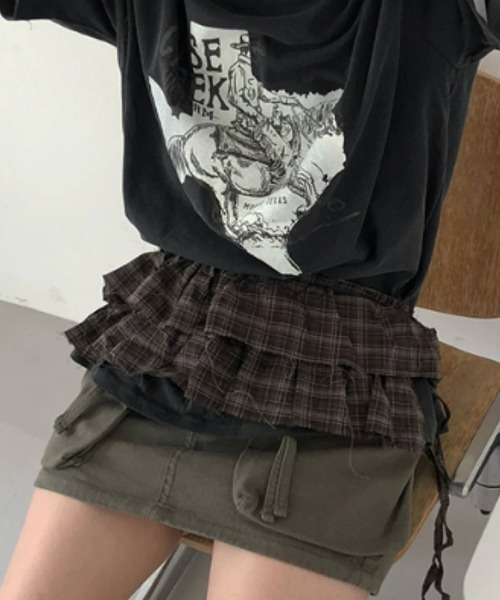 HALEY PESCA(ヘーリーペスカ)の「HALEY PESCA/レイヤードフリル チェック柄巻きスカート(スカート・レディース・ブラック/ブラウン・FREE)」の11枚目の写真