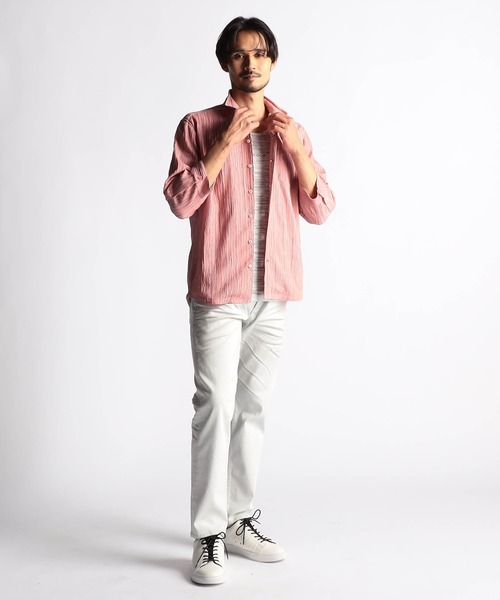 NICOLE CLUB FOR MEN（ニコルクラブフォーメン）の「カラープリーツ7分袖スタンドカラーシャツ（シャツ/ブラウス・メンズ・オレンジ/ネイビー/ミント/ピンク/ライトグレー/ブラック・X-LARGE/LARGE/MEDIUM）」の7枚目の写真