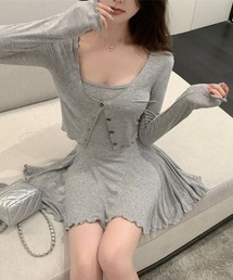 lilful（リルフル）の「【2点セット】 ミニ丈キャミワンピース クロップド丈カットカーディガン（ワンピース・レディース）」