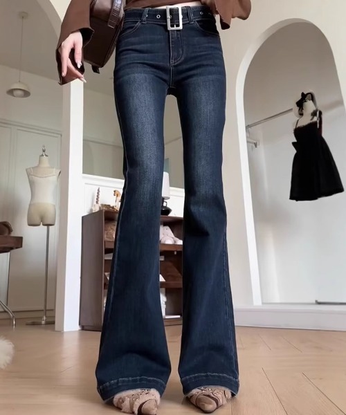 ジーンズ デニム デニムパンツ belted flare denim pants /ベルト付き シーム フレア デニム パンツ レディース tシャツ belted flare denim pants /ベルト付き シーム フレア