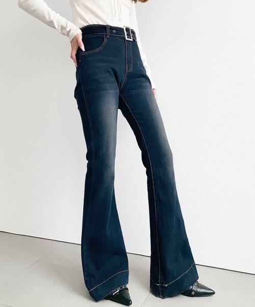 LOULOU select（ルルセレクト）の「ウエストベルトフレアデニムパンツ（デニムパンツ・レディース・インディゴブルー・L/M/S）」の18枚目の写真