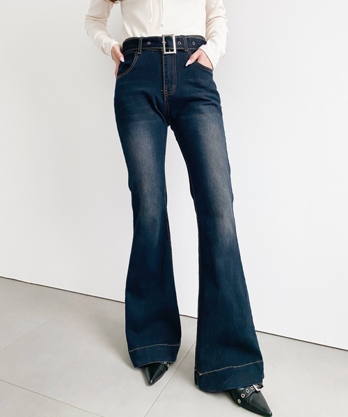 LOULOU select（ルルセレクト）の「ウエストベルトフレアデニムパンツ（デニムパンツ・レディース・インディゴブルー・L/M/S）」の17枚目の写真