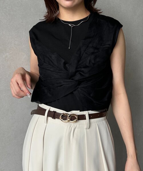 Thevon（ゼボン）の「ツイストチュールドッキングノースリプルオーバー（Tシャツ/カットソー・レディース・オフホワイト/ブラック/グレイッシュベージュ/ホワイト・FREE）」の3枚目の写真