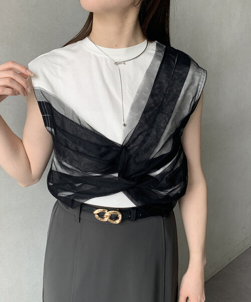 Thevon（ゼボン）の「ツイストチュールドッキングノースリプルオーバー（Tシャツ/カットソー・レディース・オフホワイト/ブラック/グレイッシュベージュ/ホワイト・FREE）」の14枚目の写真