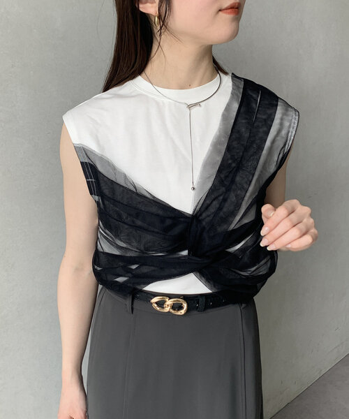 Thevon（ゼボン）の「ツイストチュールドッキングノースリプルオーバー（Tシャツ/カットソー・レディース・オフホワイト/ブラック/グレイッシュベージュ/ホワイト・FREE）」の15枚目の写真