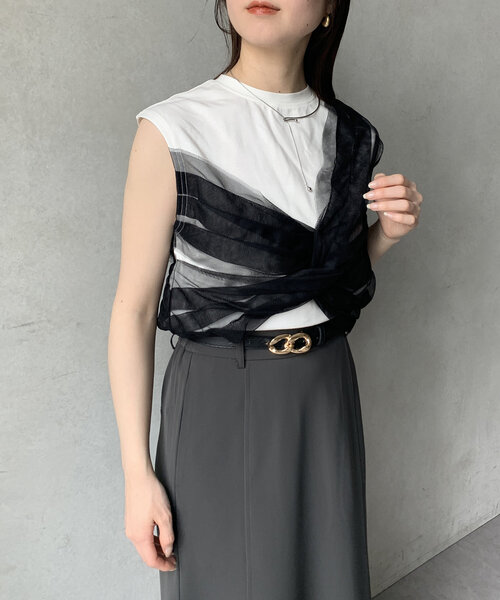 Thevon（ゼボン）の「ツイストチュールドッキングノースリプルオーバー（Tシャツ/カットソー・レディース・オフホワイト/ブラック/グレイッシュベージュ/ホワイト・FREE）」の18枚目の写真