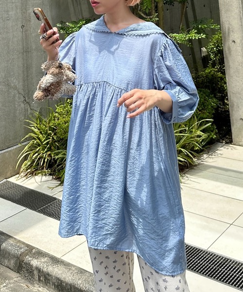 Alley Tokyo（アリートーキョー）の「セーラーミニワンピ（ワンピース・レディース・ピンク/サックスブルー/オフホワイト・FREE）」の5枚目の写真