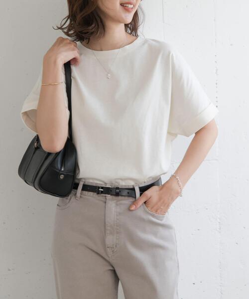 URBAN RESEARCH DOORS（アーバンリサーチドアーズ）の「『UR TECH』コットンロールスリーブプルオーバー（Tシャツ/カットソー・レディース・イエロー/ホワイト系その他/オフホワイト/ブルー・MEDIUM）」の2枚目の写真