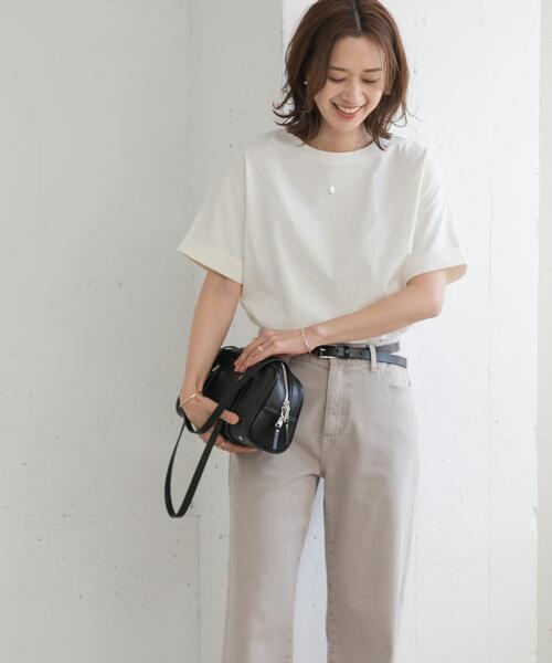 URBAN RESEARCH DOORS（アーバンリサーチドアーズ）の「『UR TECH』コットンロールスリーブプルオーバー（Tシャツ/カットソー・レディース・イエロー/ホワイト系その他/オフホワイト/ブルー・MEDIUM）」の7枚目の写真