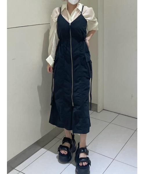 SLY（スライ）の「FRONT ZIP GATHER CAMI OP フロント ジップ ギャザー キャミ ワンピース キャミワンピ 夏服（ワンピース・レディース・グレー/ブラック・FREE）」の17枚目の写真