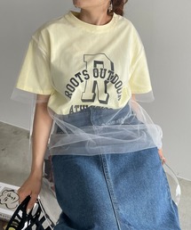 チュールレイヤードカレッジプリントTシャツ
