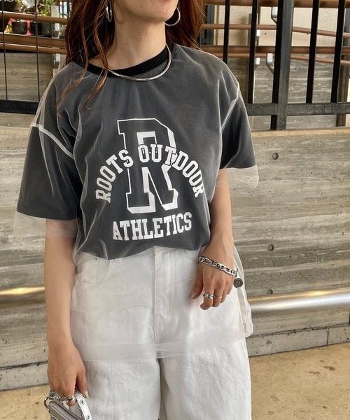 210nouve(トゥージュヌーブ)の「チュールレイヤードカレッジプリントTシャツ(Tシャツ/カットソー・レディース・イエロー/アイボリー/ブラック・FREE)」の12枚目の写真