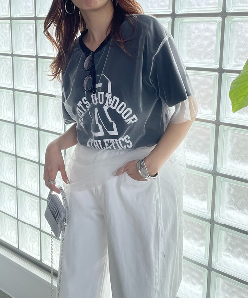 210nouve(トゥージュヌーブ)の「チュールレイヤードカレッジプリントTシャツ(Tシャツ/カットソー・レディース・イエロー/アイボリー/ブラック・FREE)」の9枚目の写真