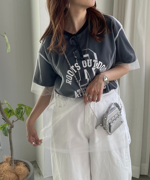 210nouve(トゥージュヌーブ)の「チュールレイヤードカレッジプリントTシャツ(Tシャツ/カットソー・レディース・イエロー/アイボリー/ブラック・FREE)」の7枚目の写真