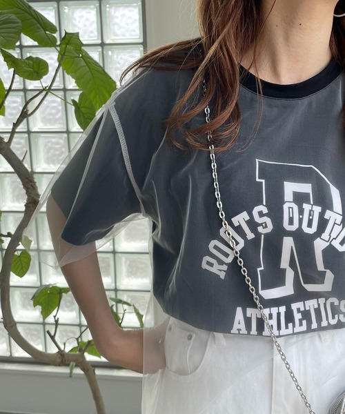 210nouve(トゥージュヌーブ)の「チュールレイヤードカレッジプリントTシャツ(Tシャツ/カットソー・レディース・イエロー/アイボリー/ブラック・FREE)」の8枚目の写真