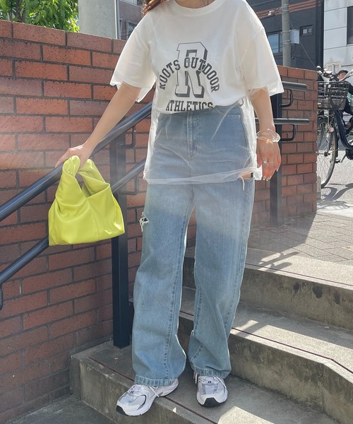 210nouve(トゥージュヌーブ)の「チュールレイヤードカレッジプリントTシャツ(Tシャツ/カットソー・レディース・イエロー/アイボリー/ブラック・FREE)」の4枚目の写真