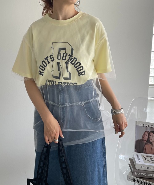210nouve(トゥージュヌーブ)の「チュールレイヤードカレッジプリントTシャツ(Tシャツ/カットソー・レディース・イエロー/アイボリー/ブラック・FREE)」の15枚目の写真