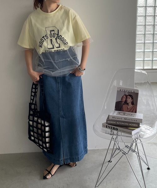 210nouve(トゥージュヌーブ)の「チュールレイヤードカレッジプリントTシャツ(Tシャツ/カットソー・レディース・イエロー/アイボリー/ブラック・FREE)」の21枚目の写真