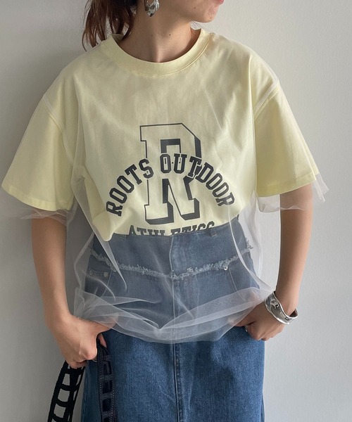 210nouve(トゥージュヌーブ)の「チュールレイヤードカレッジプリントTシャツ(Tシャツ/カットソー・レディース・イエロー/アイボリー/ブラック・FREE)」の18枚目の写真