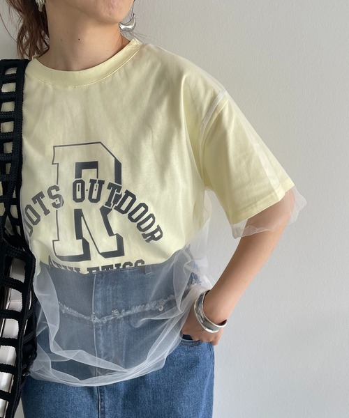 210nouve(トゥージュヌーブ)の「チュールレイヤードカレッジプリントTシャツ(Tシャツ/カットソー・レディース・イエロー/アイボリー/ブラック・FREE)」の16枚目の写真