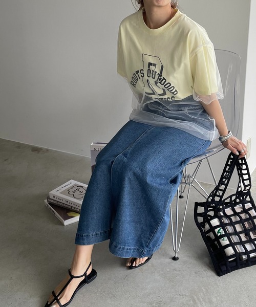 210nouve(トゥージュヌーブ)の「チュールレイヤードカレッジプリントTシャツ(Tシャツ/カットソー・レディース・イエロー/アイボリー/ブラック・FREE)」の17枚目の写真
