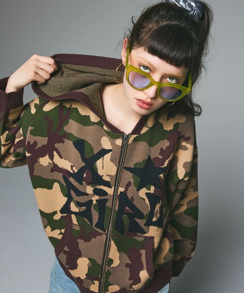 JACQUARD KNIT ZIP UP HOODIE（ニット/セーター）｜X-girl（エックス