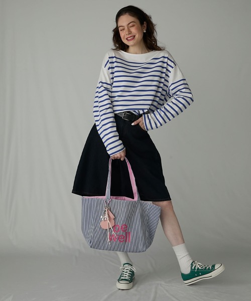 Merci トート デニムストライプ シルク印刷必須商品】デニムライクライントート（S