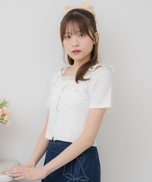 ems excite（エムズエキサイト）の「肩リボンキャミドッキングCT（Tシャツ/カットソー・レディース・ブラック/オフホワイト/レッド・FREE）」の10枚目の写真