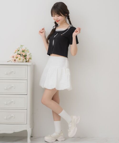 ems excite（エムズエキサイト）の「肩リボンキャミドッキングCT（Tシャツ/カットソー・レディース・ブラック/オフホワイト/レッド・FREE）」の14枚目の写真