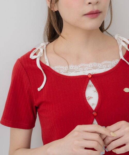 ems excite（エムズエキサイト）の「肩リボンキャミドッキングCT（Tシャツ/カットソー・レディース・ブラック/オフホワイト/レッド・FREE）」の20枚目の写真