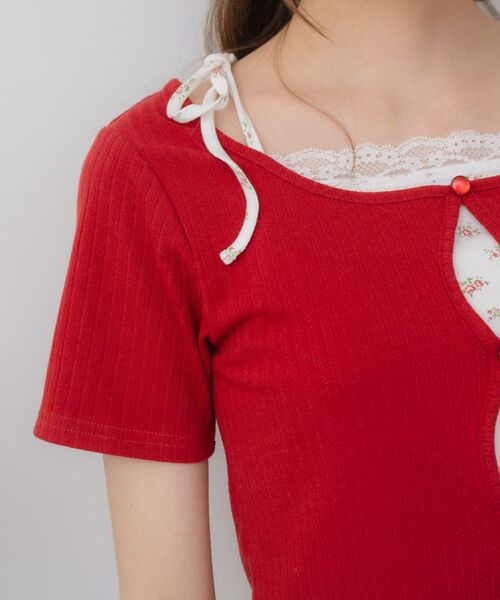 ems excite（エムズエキサイト）の「肩リボンキャミドッキングCT（Tシャツ/カットソー・レディース・ブラック/オフホワイト/レッド・FREE）」の21枚目の写真