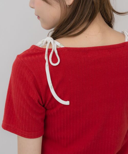 ems excite（エムズエキサイト）の「肩リボンキャミドッキングCT（Tシャツ/カットソー・レディース・ブラック/オフホワイト/レッド・FREE）」の4枚目の写真