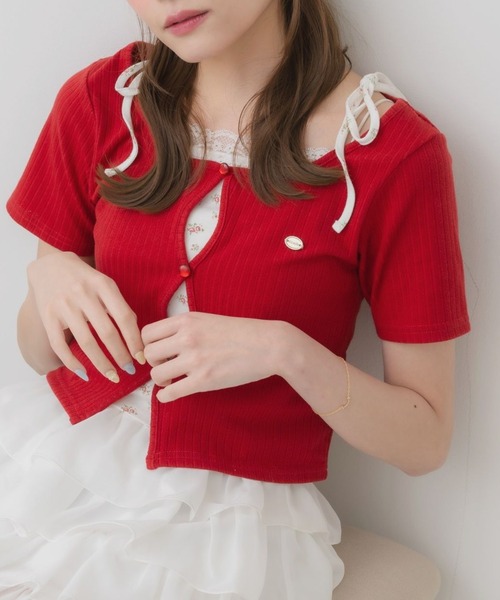 セール】肩リボンキャミドッキングCT（Tシャツ/カットソー