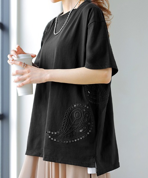 HUG.U(ハグユー)の「ひんやり刺繍半袖T(Tシャツ/カットソー・レディース・ブラック/ホワイト・FREE)」の17枚目の写真