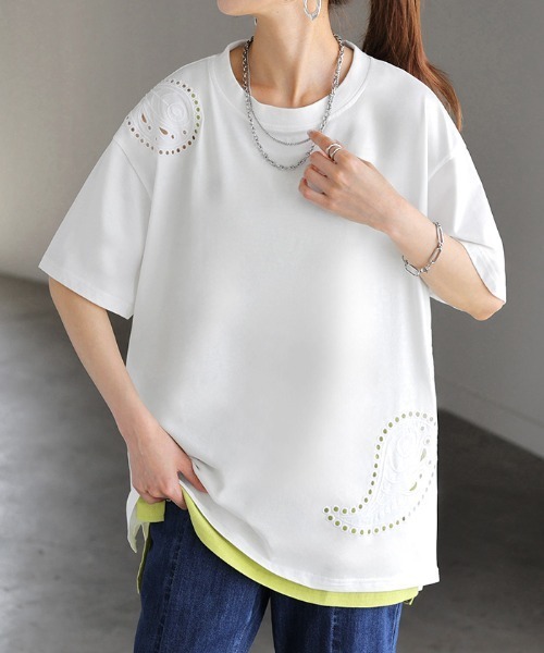 HUG.U(ハグユー)の「ひんやり刺繍半袖T(Tシャツ/カットソー・レディース・ブラック/ホワイト・FREE)」の12枚目の写真